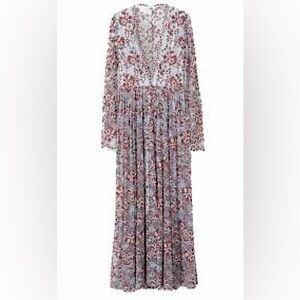 Sandro blue and rust floral long sleeve maxi dress